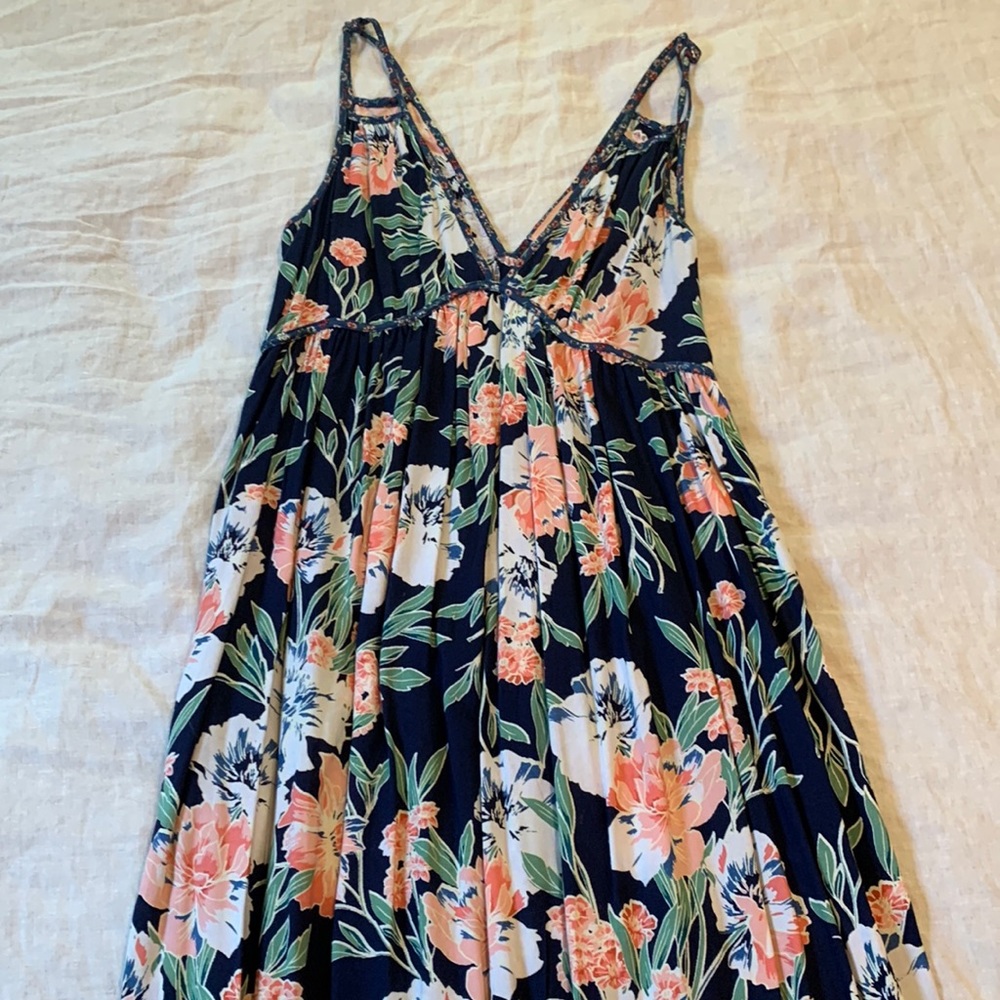 Navy and Pink Floral Maxi Dress